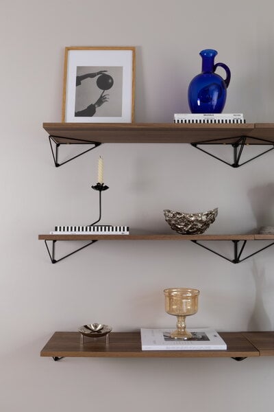 Wall shelves, Pythagoras XS shelf with brackets, walnut - black, Black