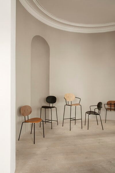 Dining chairs, Piet Hein chair with armrest, black - white lacquered oak, Black