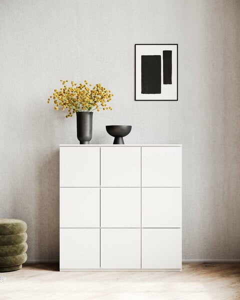 Cassettiere e credenze, Credenza Fuuga, 96 cm, 9 ante, bianca, Bianco