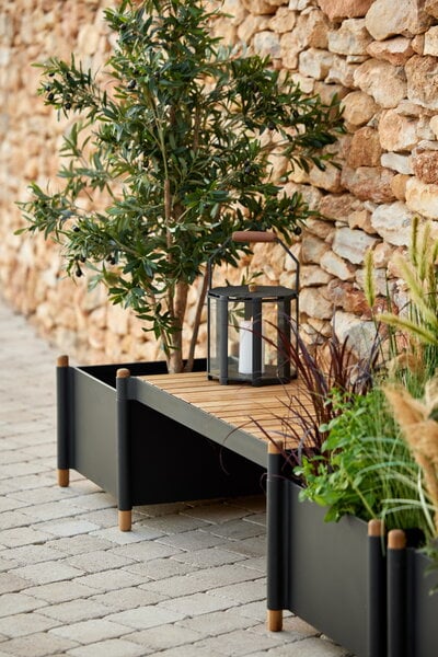 Outdoor benches, Sticks bench for two planters, lava grey - teak, Black