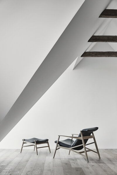 Poufs & ottomans, Link foot stool, white oiled oak - black Elmotique leather, Black
