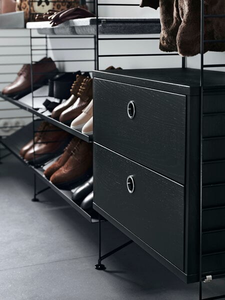 Shelving units, String chest with 2 drawers, 58 x 30 cm, black stained ash, Black