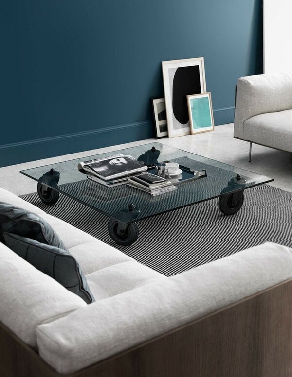 Coffee tables, Tavolo con Ruote coffee table, 100 x 100 x 25 cm, Transparent