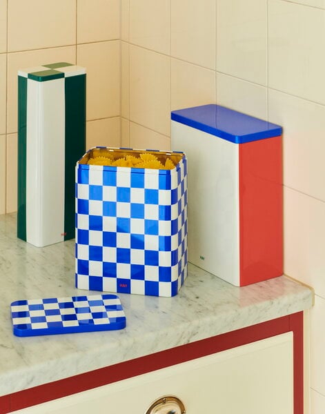 Jars & boxes, Tin container, XL, off-white - blue - red, White