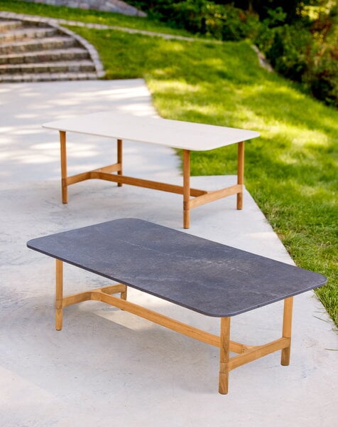 Tavoli da patio, Tavolino Twist, 120 x 60 cm, teak - travertine look, Bianco