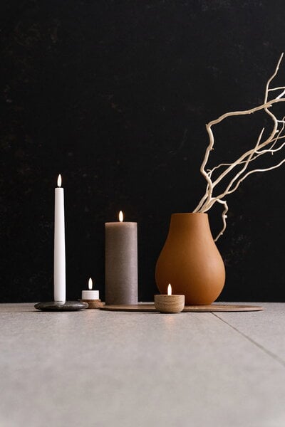 Candles, LED pillar candle, 7,8 x 15 cm, rustic texture, sandstone, Beige