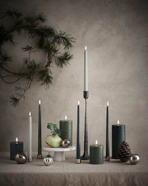Bougies, Bougie pilier LED, 7,8 x 15 cm, texture rustique, vert olive, Vert