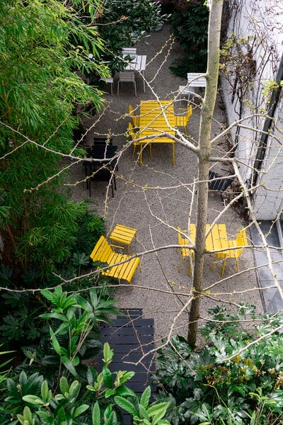 Tavoli da patio, Tavolo da pranzo Aligned, 70 x 70 cm, giallo, Giallo