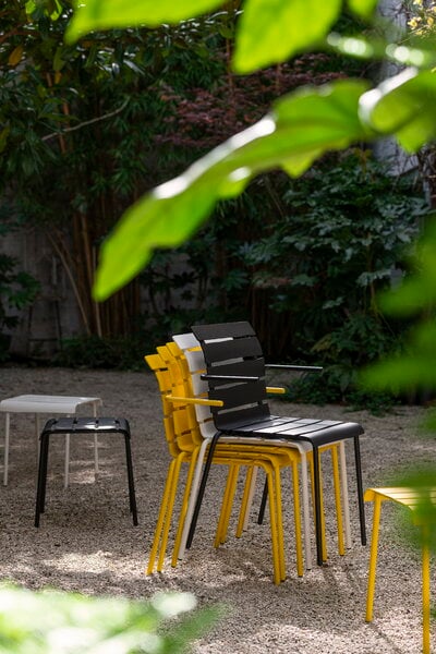 Patio chairs, Aligned side table/stool, off-white, White