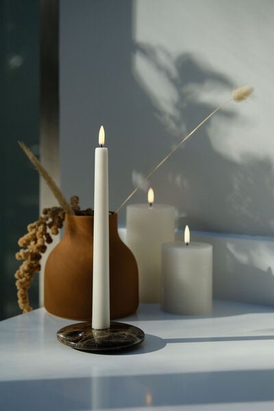 Candles, LED pillar candle, 7,8 x 10 cm, rustic texture, vanilla, White