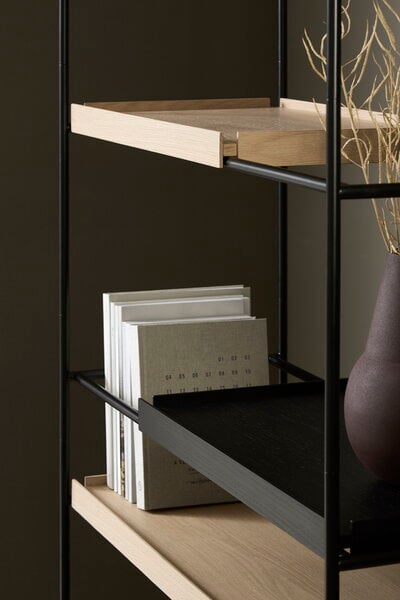 Librerie, Scaffale Tray, alto, 2 nero - 4 rovere, Nero