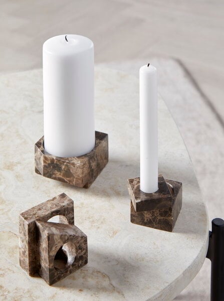 Tealight holders, Jeu de des candle holder 2, brown marble, Brown