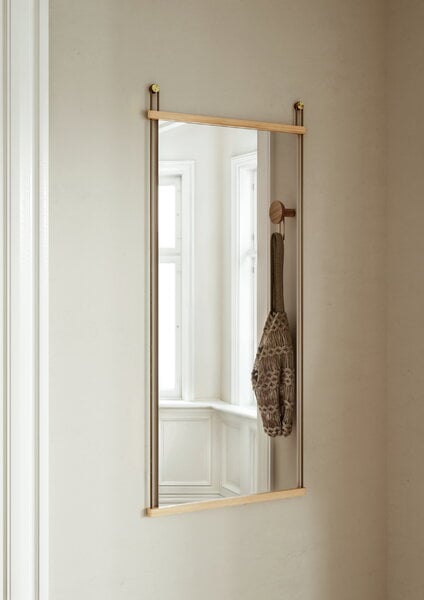 Wall mirrors, Suspended mirror, 50 x 114 cm, white lacquered oak - brass, Gold