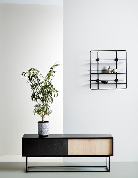 Cassettiere e credenze, Credenza Virka, bassa, nero - rovere, Nero