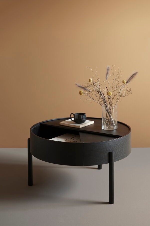 Tavoli da salotto, Tavolino Arc 66 cm, frassino verniciato nero, Nero