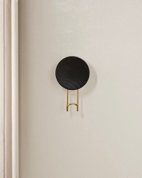 Wall coat racks, Around wall hanger, large, black painted oak - brass, Black