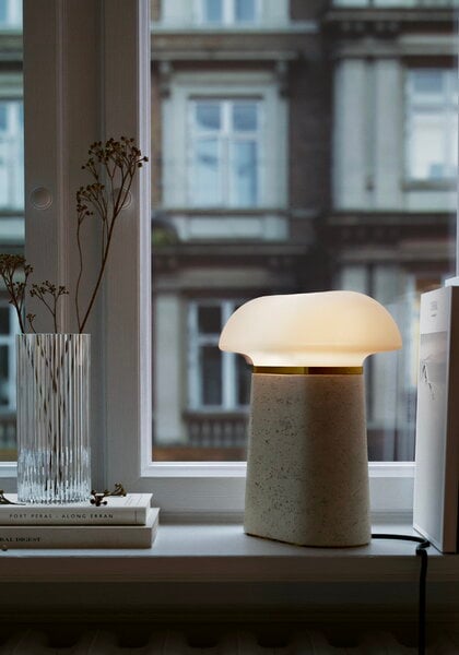 Bordslampor, Nova bordslampa, elfenbensfärgad travertin – opalglas, Vit