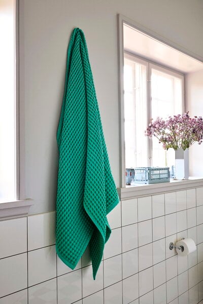Teli da doccia, Telo da doccia Waffle, verde smeraldo, Verde
