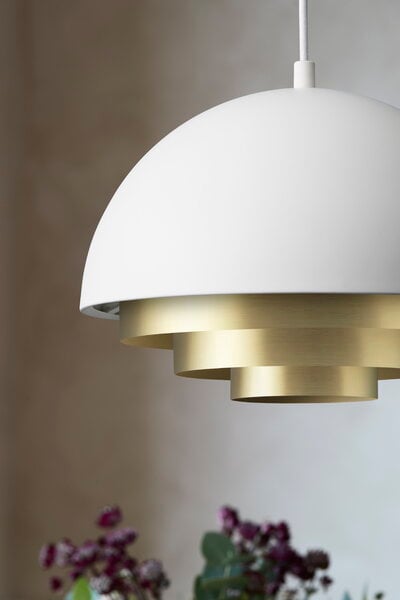 Lampade a sospensione, Lampada a sospensione Milieu Colour Mini, bianco opaco - ottone, Bianco