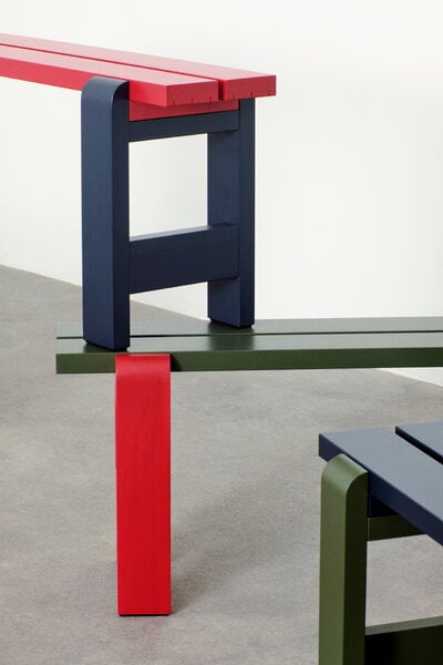 Bancs d’extérieur, Banc Weekday Duo, 111 x 23 cm, lie-de-vin - bleu acier, Rouge