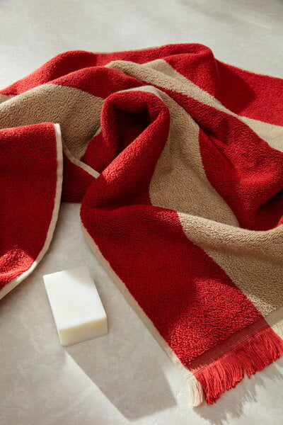 Bath towels, Alee bath towel, 70 x 140 cm, beige - red, Beige