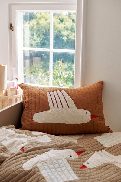 Kids' cushions, Bird quilted cushion, 40 x 60 cm, sugar kelp, Brown