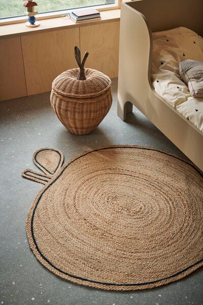 Tapis pour enfants, Tapis en jute tressé Apple, naturel, Noir