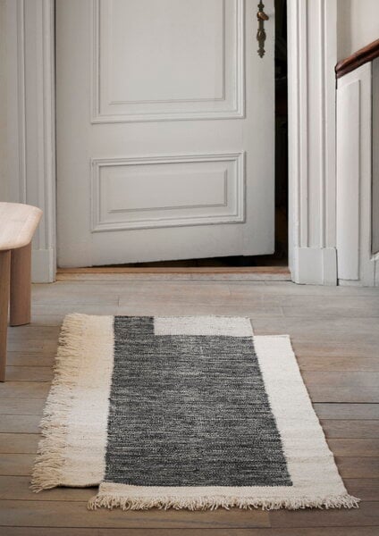 Wool rugs, Counter rug, 140 x 200 cm, charcoal - off-white, White