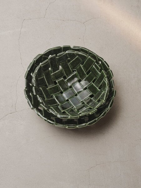 Serveware, Plait bowl, 30 cm, emerald green, Green