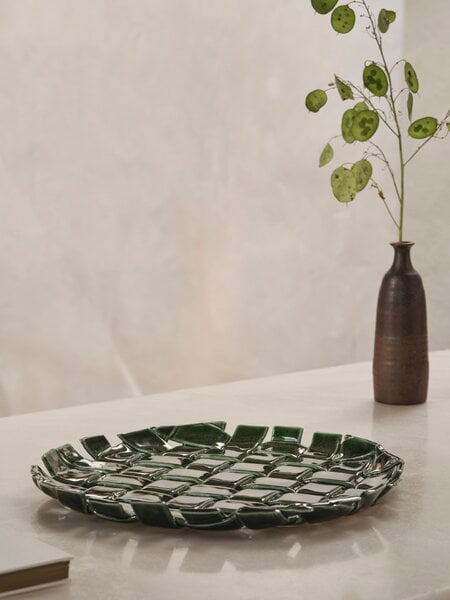 Serveware, Plait platter 30 cm, emerald green, Green