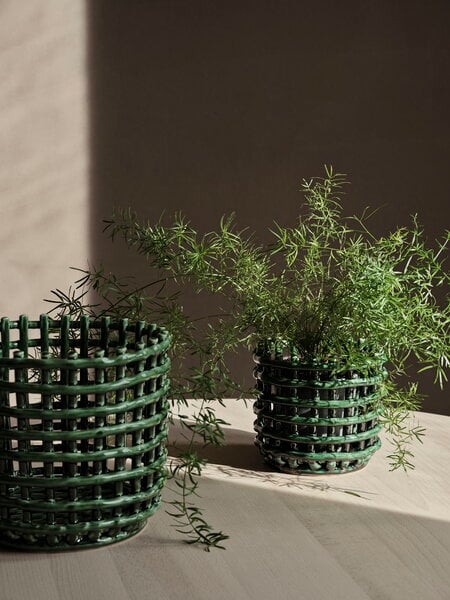 Platters & bowls, Ceramic basket, small, emerald green, Green