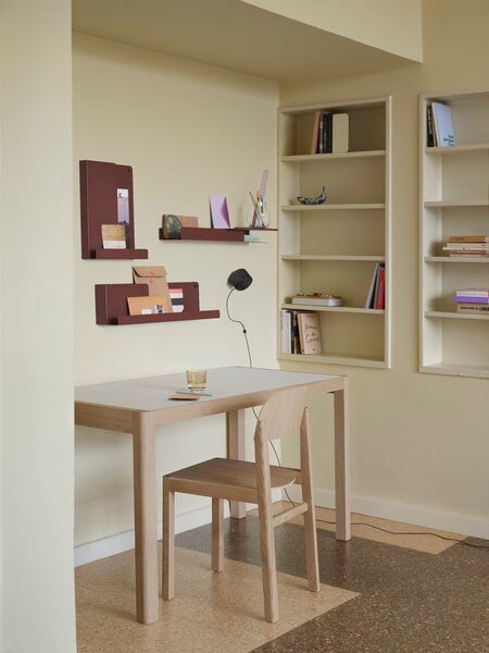 Dining tables, Workshop table, 130 x 65 cm, oak - warm grey linoleum, Gray