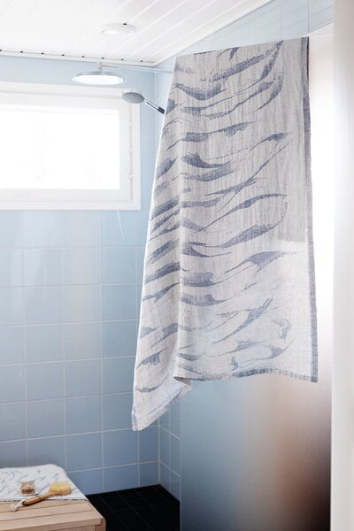 Asciugamani da bagno, Asciugamano Aallokko, lino - blu, Naturale