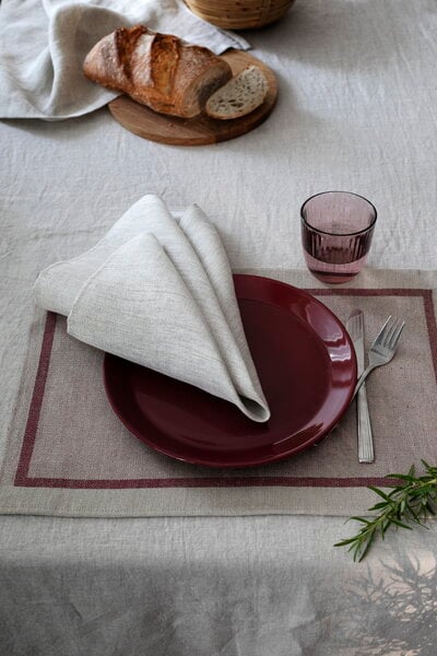 Tischsets, Platzdecken und Läufer, Laina Tischset, Leinenbeige - Bordeauxrot, Natur