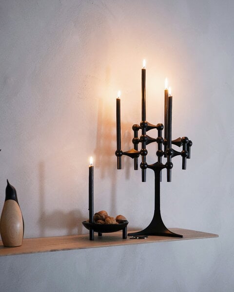 Candleholders, STOFF Nagel candleholder, set of 3,  matt black, Black