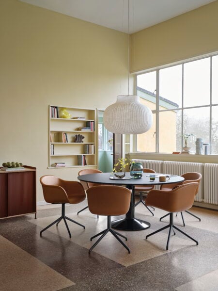 Office chairs, Fiber armchair, swivel base, cognac leather - black, Brown