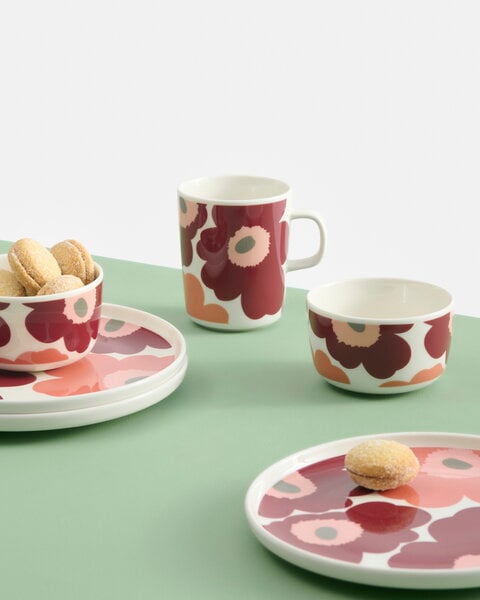 Cups & mugs, Oiva - Unikko mug, 2,5 dl, white - dark cherry - salmon, White