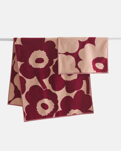 Serviettes de bain, Serviette de bain Unikko, 70 x 150 cm, rose - cerise noire, Rouge