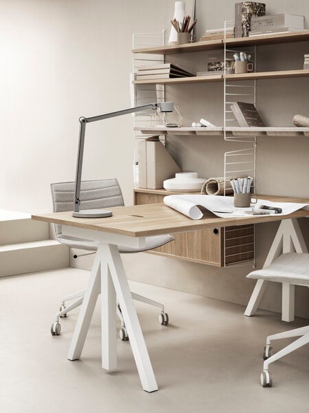 Height-adjustable desks, String Works height adjustable work desk, 120 cm, oak, Natural