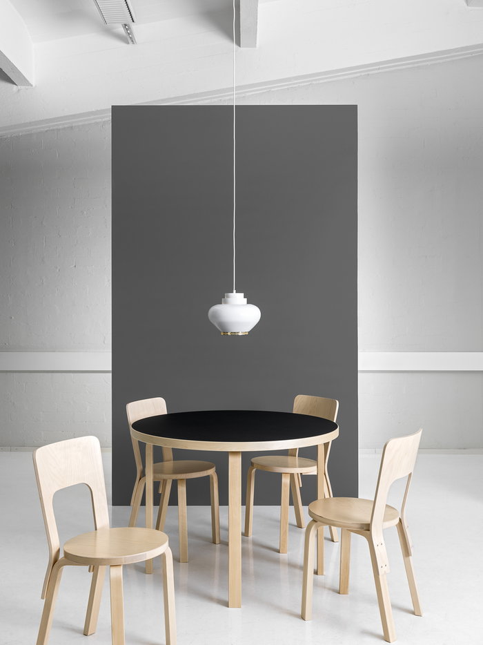 Ruokailutilat Nature Birch Aalto chairs Artek Black Aalto tables White Metal