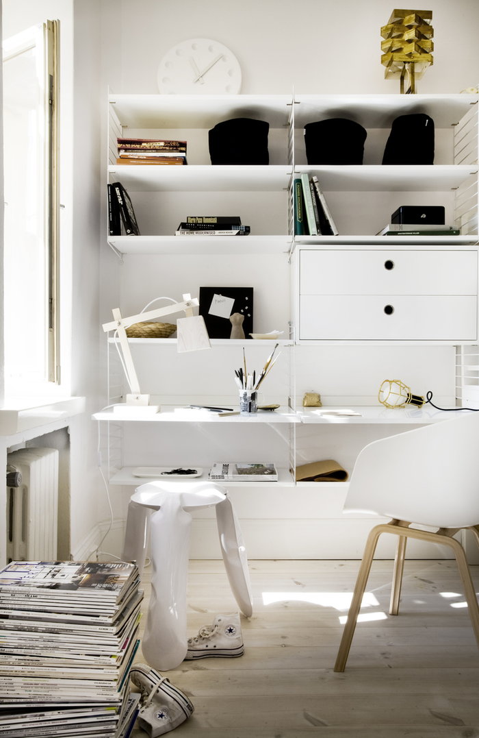 Työpisteet String Furniture White Metal Wood David Design Design House Stockholm Gold HAY