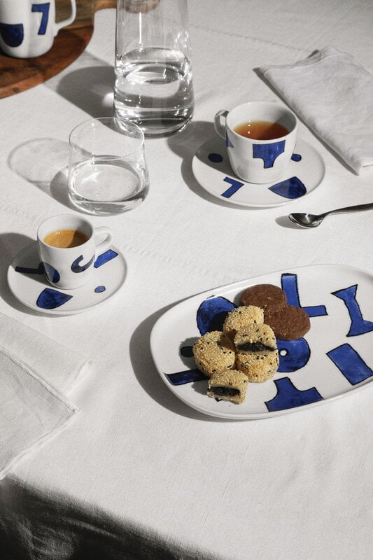 Alessi Itsumo - Yunoki mocha cup with saucer, 9 cl, white - blue, decoration image