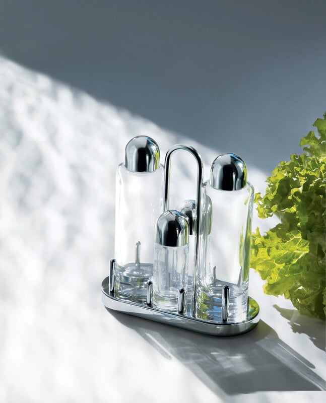 Alessi 5070 condiment set, stainless steel - crystalline glass, decoration image