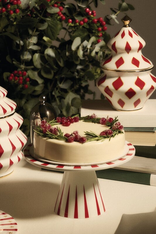 Alessi Delight cake stand, 22 cm, white - red - gold, decoration image