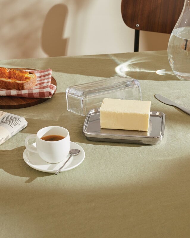 Alessi ES03 butter dish, steel - glass, decoration image