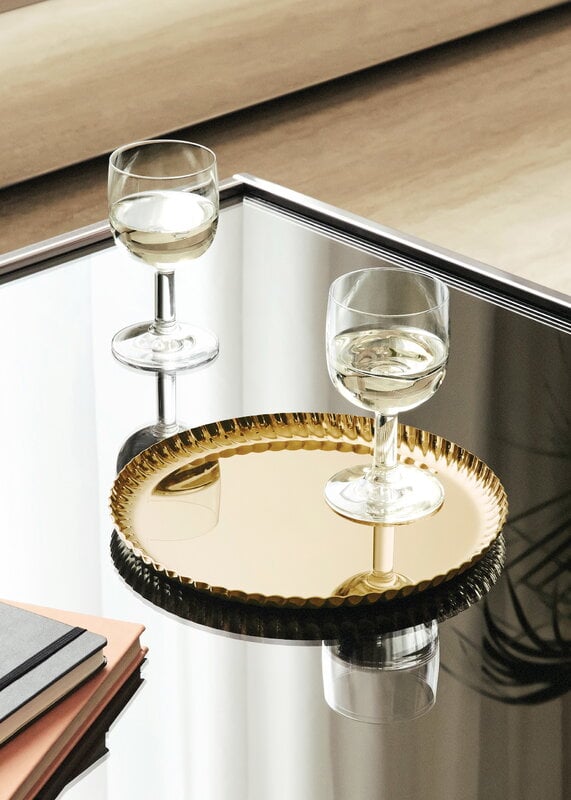 Alessi Pleats round tray,  23 cm, gold, decoration image