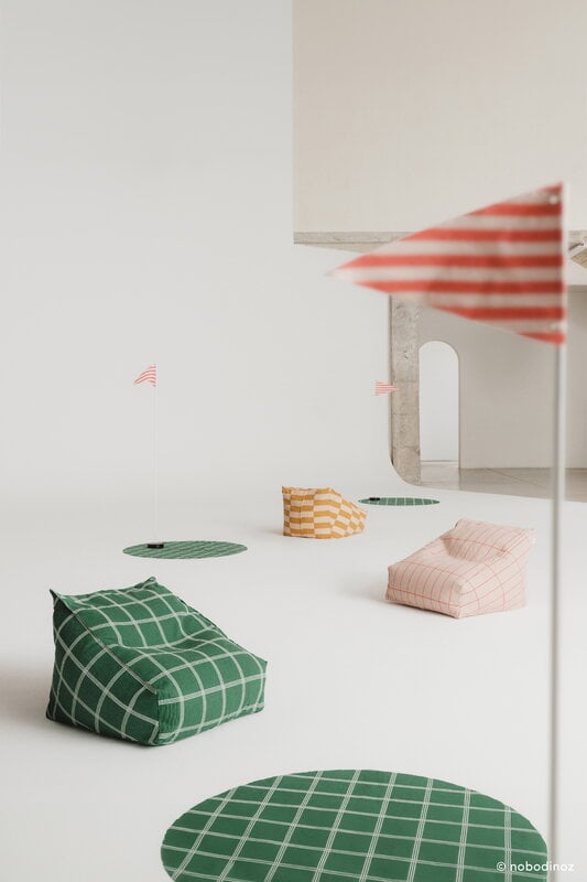 Nobodinoz Vibes kids' armchair beanbag, green white windowpane, view 2