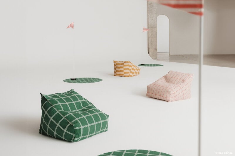 Nobodinoz Vibes kids' armchair beanbag, green white windowpane, view 7