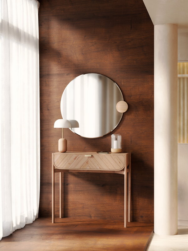 Hartô Sonia round mirror, 90 cm, natural glass - oak, decoration image