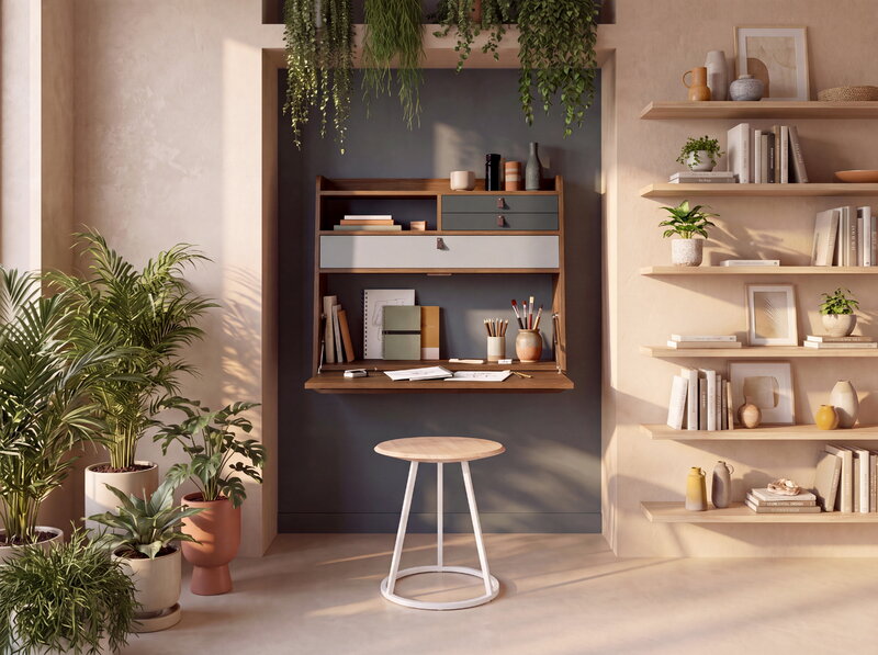 Hartô Gaston wall desk, 80 cm, stained oak - light grey - slate grey, view 2